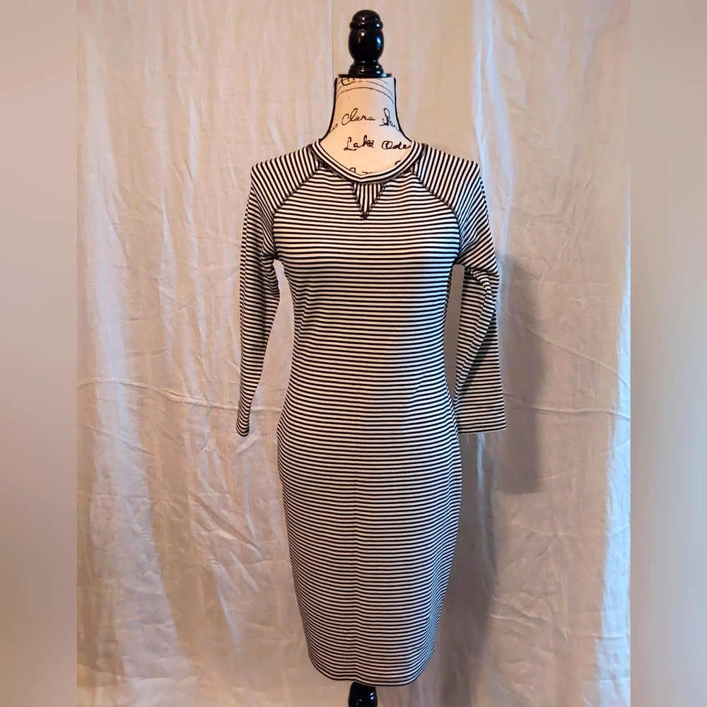 Philosophy black &wite striped fitted dress